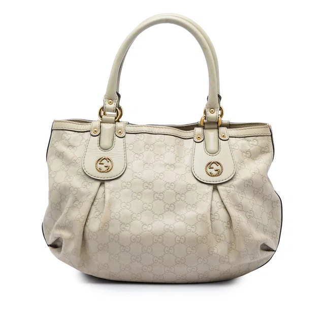 White Gucci Guccissima Scarlett Tote in White Leather from Designer Revival