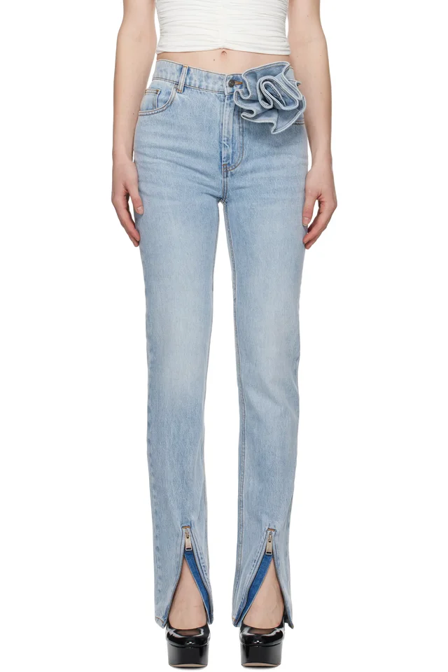 Blue Flower Corsage Ankle Zip Jeans, image 1 of 1 from SSENSE