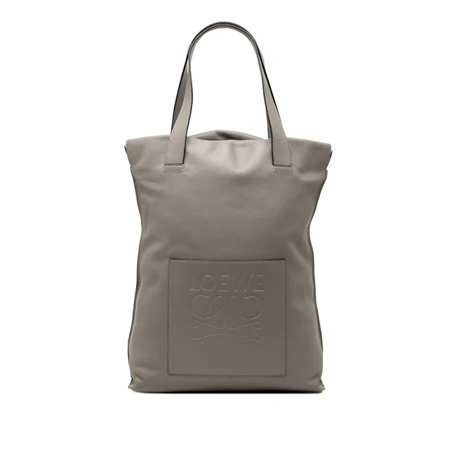 Gray LOEWE Leather Anagram Shopper Tote in Grey Leather from Designer Revival