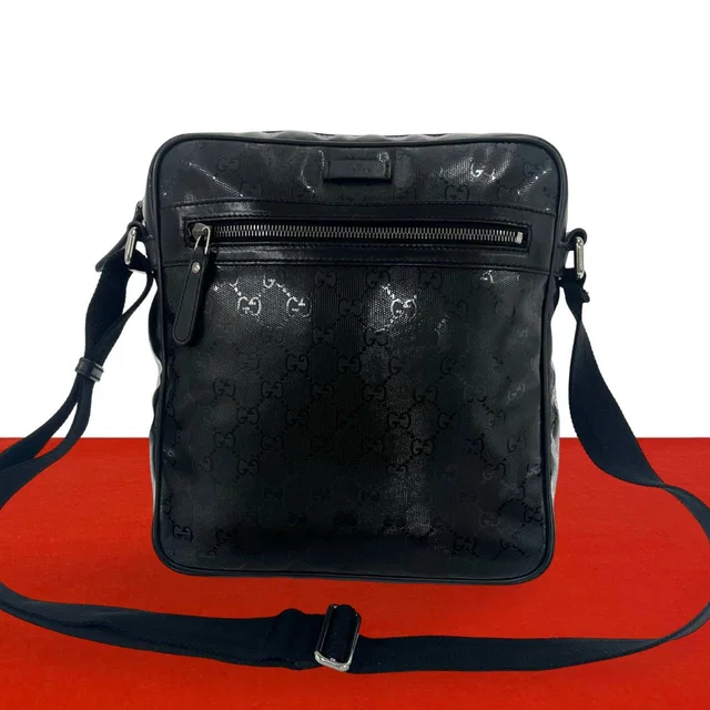 Gucci GG Supreme Logo Pattern Leather Shoulder Bag Pochette Black in Black Leather from The Reluxe