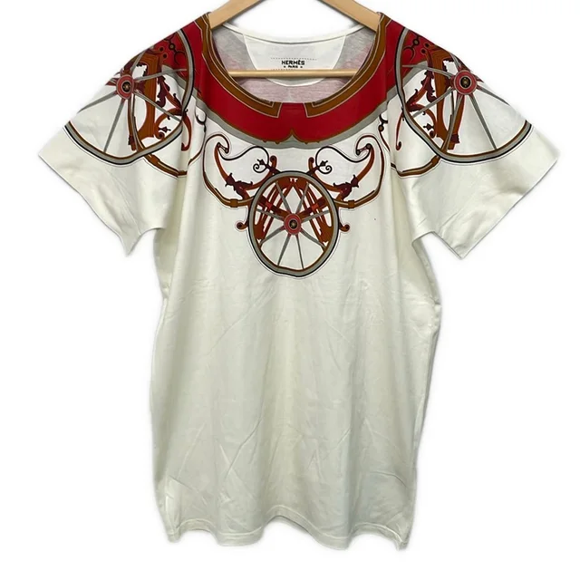 Hermès Short Sleeve T-Shirt White Red Multi 38 in White from The Reluxe