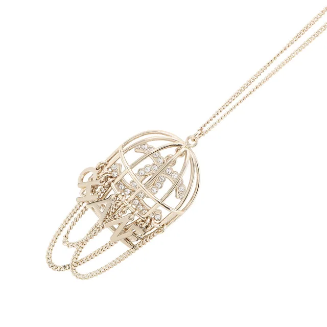 Chanel Birdcage necklace CC Logo Gold Metal Rhinestone in Gold from GALLERY RARE