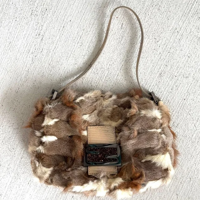 Fendi Mamma Baguette Rabbit Fur Shoulder Bag from The Reluxe