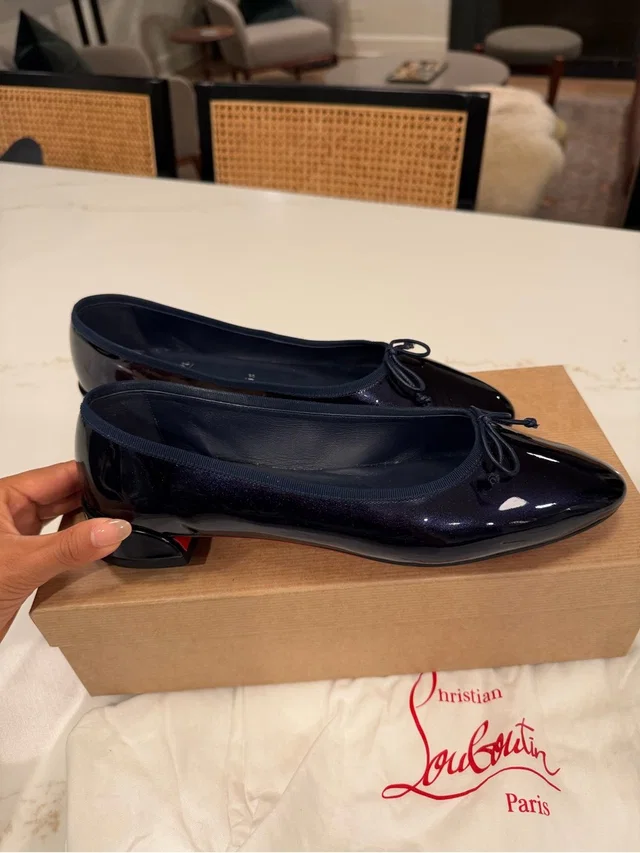 Christian Louboutin Dark Navy Patent Sweetie Jane Ballet Flats With Bow Size 40 in blue Patent leather from Poshmark