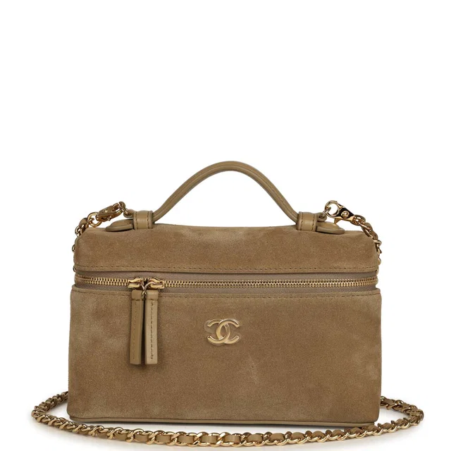Chanel Top Handle Long Vanity Case in Beige Suede from Madison Avenue Couture