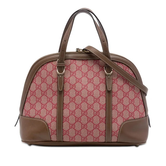 Pink Gucci Small GG Supreme Nice Dome Satchel in Pink Coated canvas from Designer Revival
