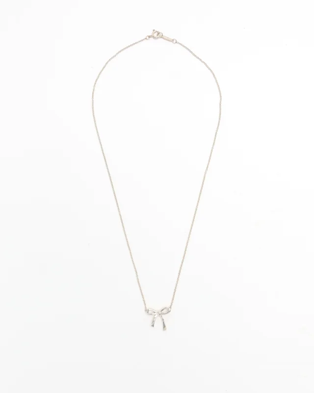 Tiffany & Co. Bow Ribbon Pendant Silver Necklace in Silver from A Retro Tale, photo 2 of 2
