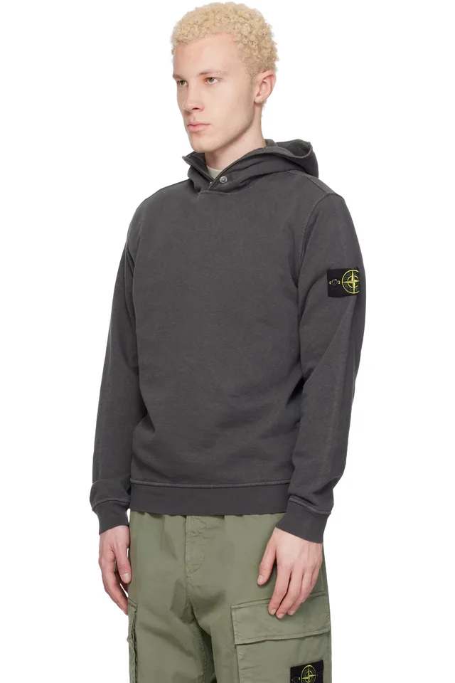 Stone Island Gray 6100031 Malfilé Fleece Old Effect Hoodie, photo 4 of 5 from SSENSE