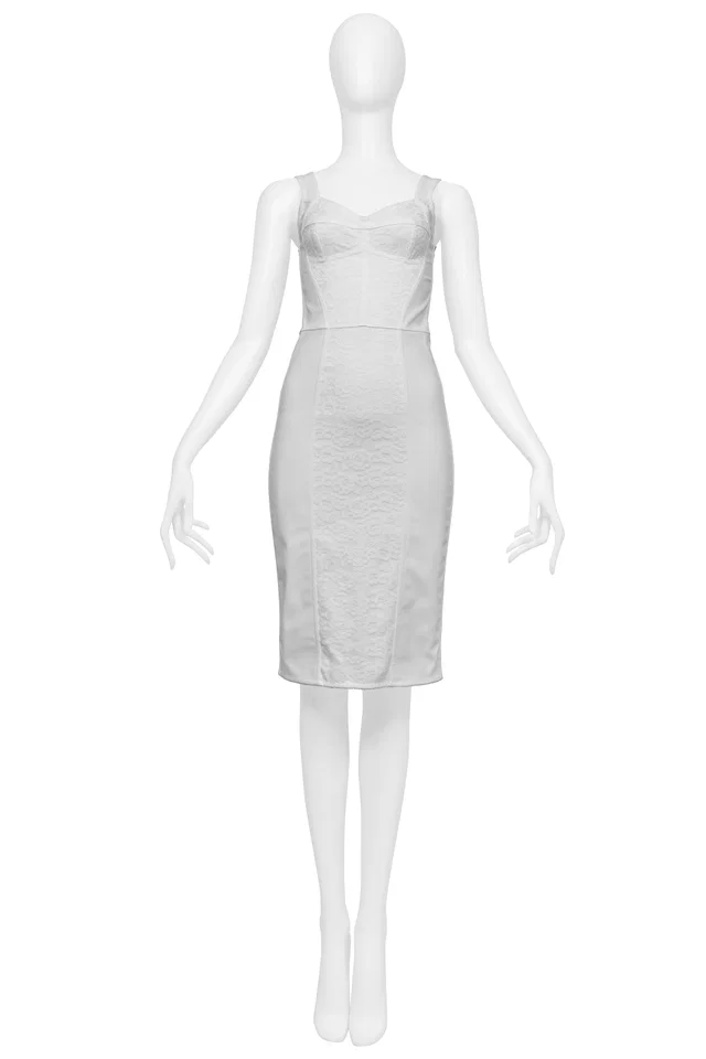 Dolce & Gabbana White Bra Dress With Lace Insets in White from Resurrection Vintage