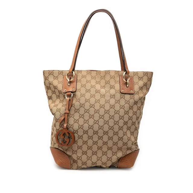 Beige Gucci Medium GG Canvas GG Charm Tote in Beige Canvas from Designer Revival