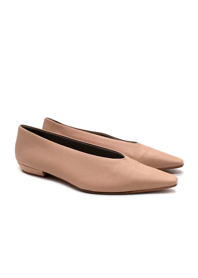 Bottega Veneta Nude Leather Almond Flat Pumps in Leather from HEWI