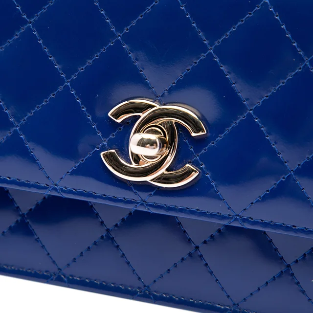 Blue Chanel CC Quilted Patent Single Flap Crossbody Bag in Blue Patent leather from Designer Revival, photo 2 of 2