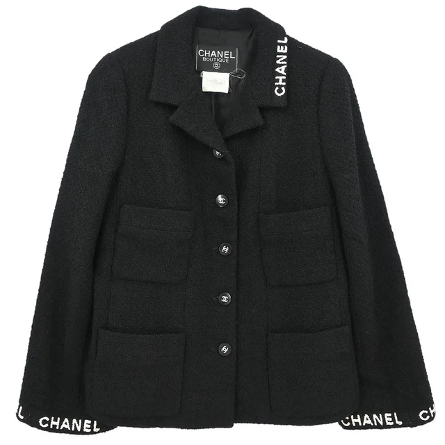Chanel 1995 Single Breasted Jacket Black #38 in Black Nylon from AMORE Vintage Tokyo