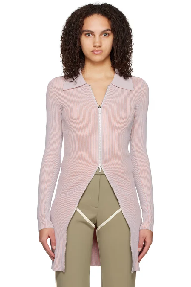 Paris Georgia Gray & Pink Zip-Up Polo, image 1 of 1 from SSENSE