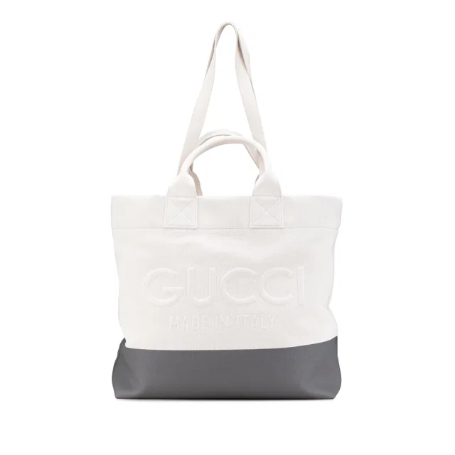 White Gucci Canvas Embossed Logo Tote Satchel in White Canvas from Designer Revival