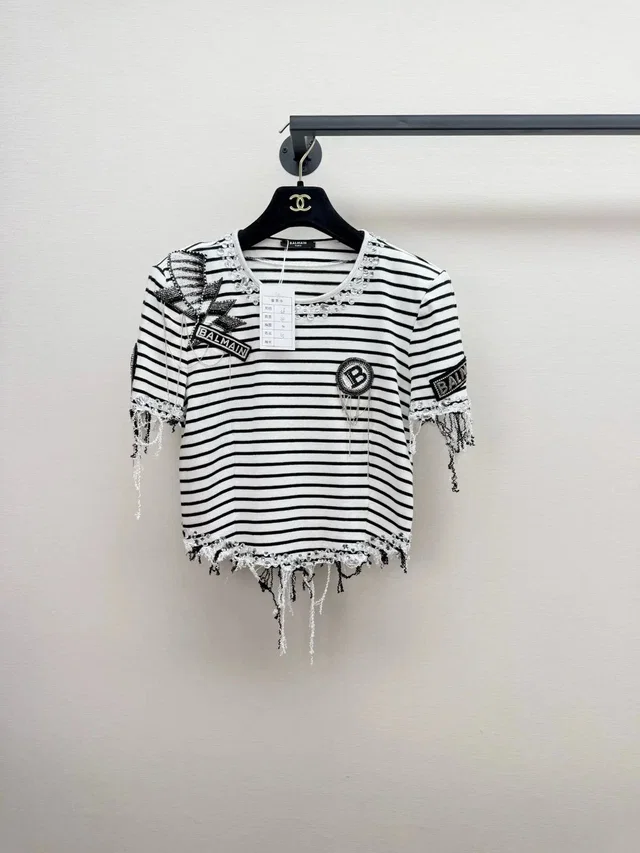 Balmain Striped Knit Short Sleeve 36w, Women's (Size Xs) in multicolor from Grailed