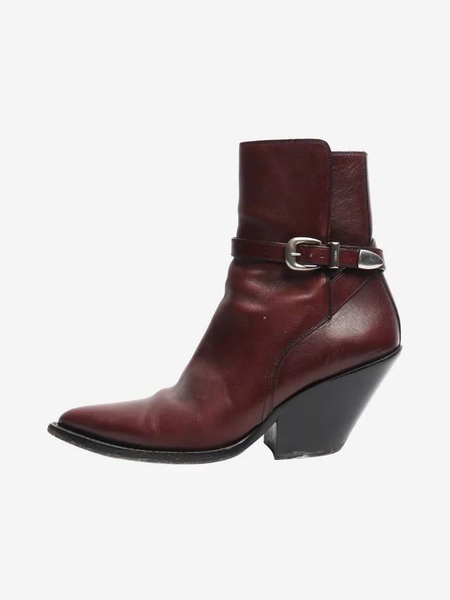 Celine Brown leather western style ankle boots - size EU 38 (UK 5) in Brown Leather from Sign of the Times