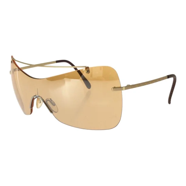 Versace Shield Orange Gold Metal Acetate Sunglasses Eyewear in Orange from The Reluxe