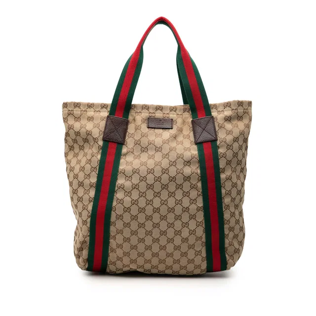 Beige Gucci GG Canvas Web Tote in Beige Canvas from Designer Revival