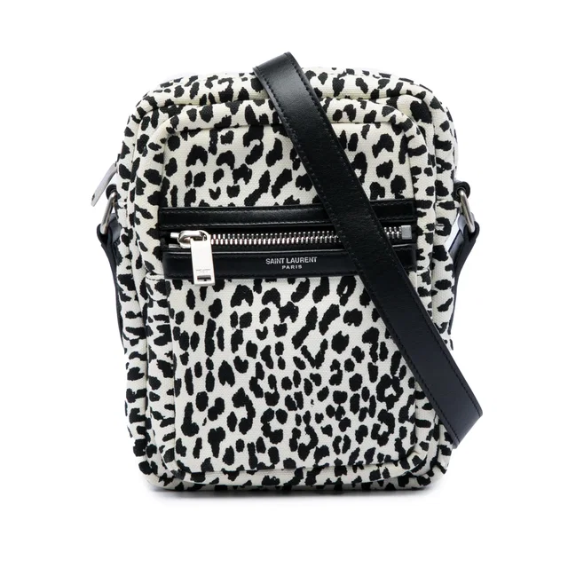 White Saint Laurent Leopard Print Canvas Sid Messenger Bag in White Canvas from Designer Revival