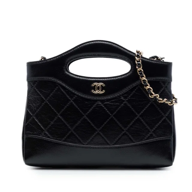 Black Chanel Nano Quilted Glazed Calfskin 31 Shopping Bag Satchel in Black Calfskin from Designer Revival