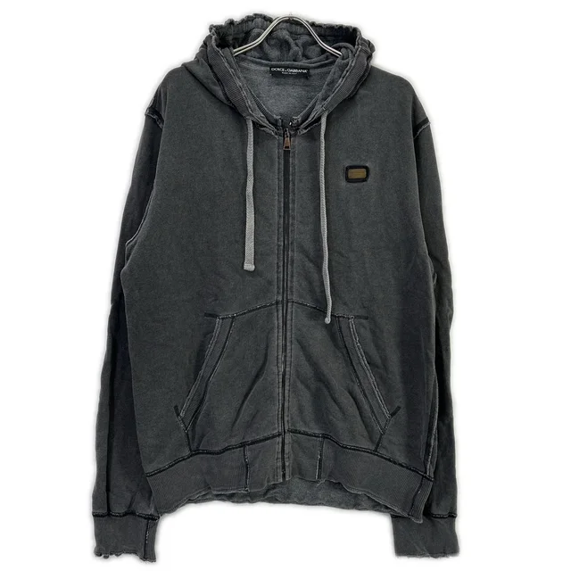 Dolce & Gabbana Gray Cotton Logo Plate Zip Up Hoodie 54 in Grey from The Reluxe