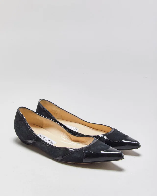 Jimmy Choo Patent & Suede Pointed Ballet Flats - UK3 in Patent leather from Rokit Vintage