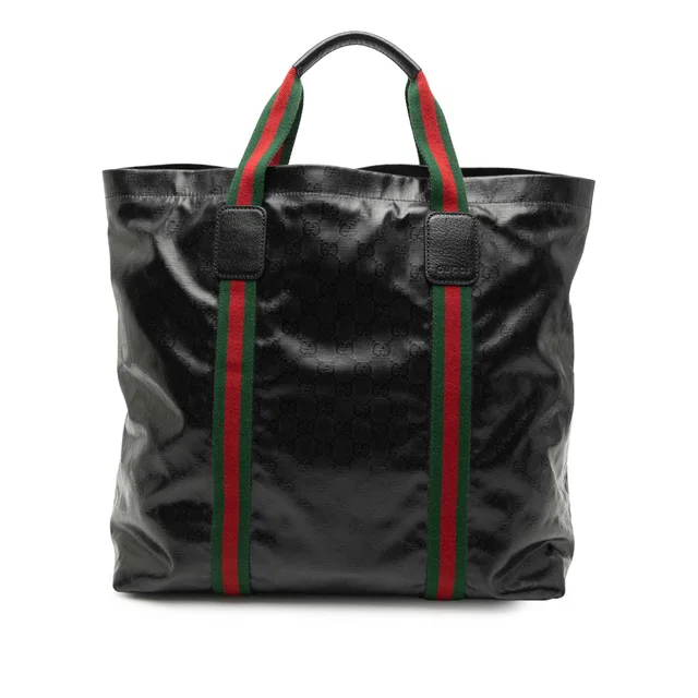 Black Gucci GG Imprime Web Tote in Black Coated canvas from Designer Revival