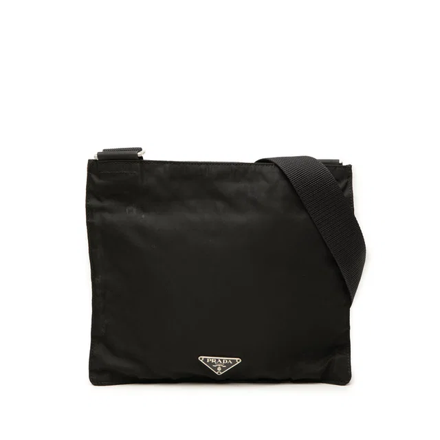 Black Prada Tessuto Zip Top Crossbody in Black Nylon from Designer Revival