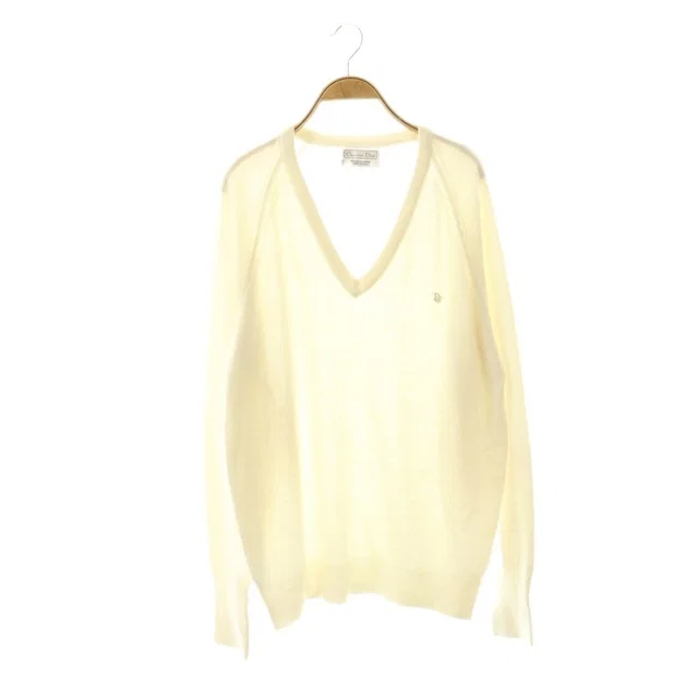 Dior Usa Knit Long Sleeve V-neck Logo Embroidery Sweater L White in White Resin from The Reluxe
