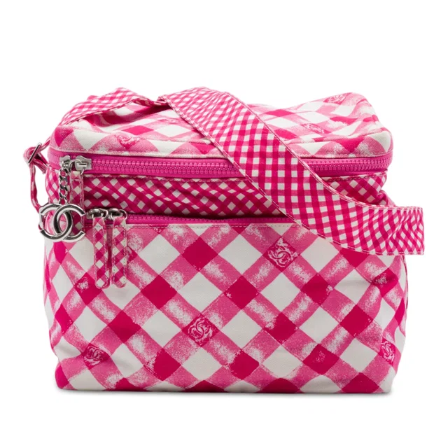Pink Chanel CC Canvas Gingham Lunch Box Shoulder Bag in Pink Canvas from Designer Revival