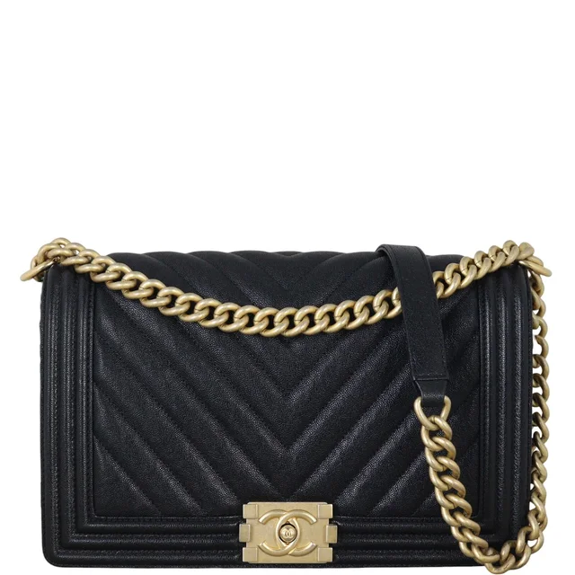 Chanel Boy New Medium Chevron in Caviar leather from Luxe.It.Fwd