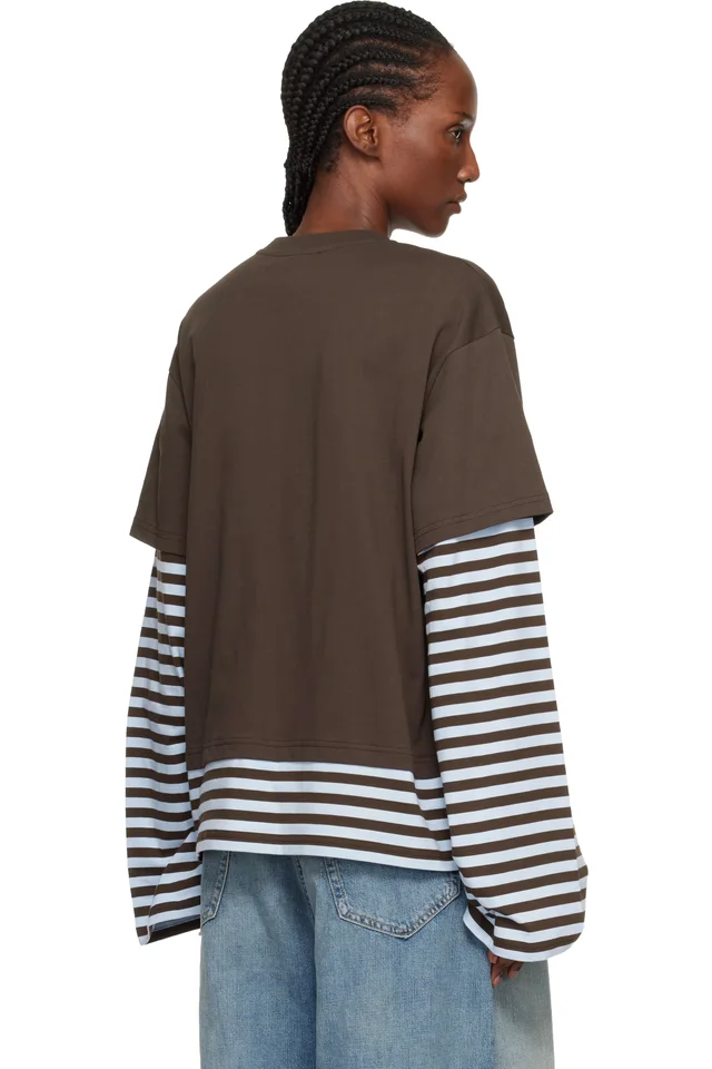 Charles Jeffrey LOVERBOY Brown & Blue Long Sleeve Knit Patch 2-In-1 T-shirt, photo 3 of 4 from SSENSE