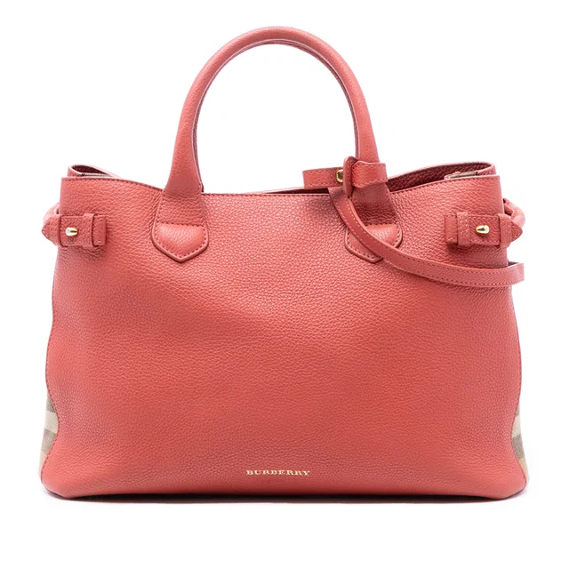 Pink Burberry Medium Leather and House Check Canvas Banner Satchel in Pink Canvas from Designer Revival