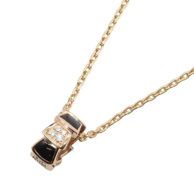 Bvlgari Serpenti Au750 Pink Gold Diamond Onyx Necklace in Pink from LuxUness