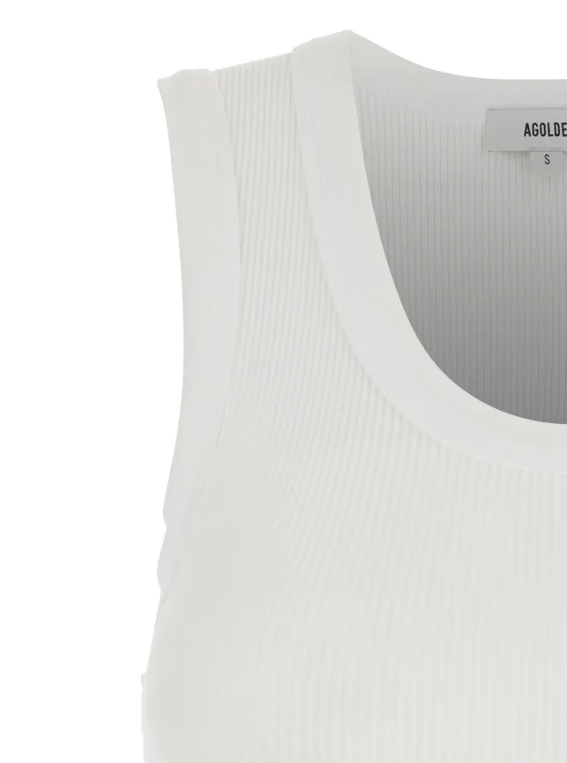 Agolde White 'Poppy' Top Sleeveless with U-Neck in Cotton for Women in White 49% Organic Cotton 49% Tencel 2% Spandex, photo 4 of 5 from Gaudenzi Boutique