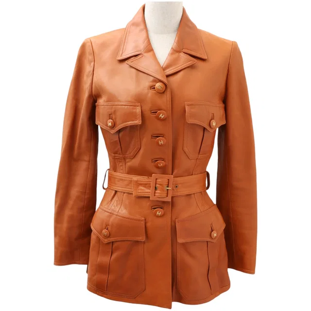 Chanel 1996 CC Mark Button Leather Jacket #36 Brown in Brown Leather from VINTAGE QOO TOKYO