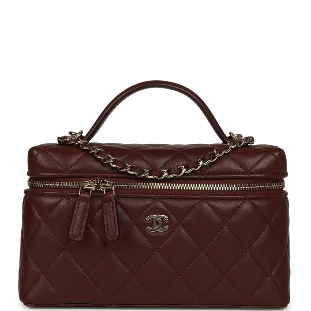 Chanel Top Handle Long Vanity Case in Brown Lambskin from Madison Avenue Couture