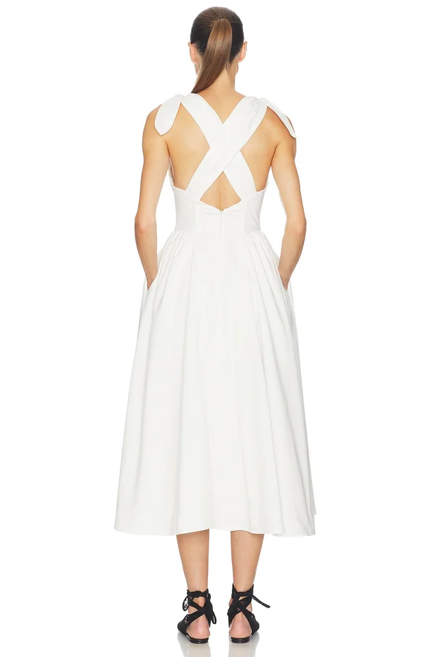 Helsa Fairweather Midi Dress in Stretch Cotton Sateen in Ivory, photo 3 of 4 from REVOLVE (Canada)