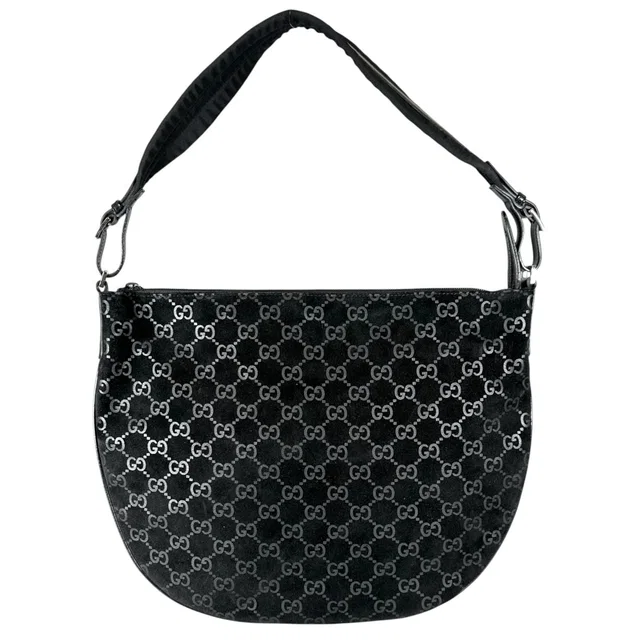 Gucci Shoulder Bag Suede Black GG Pattern in Black Suede from The Reluxe