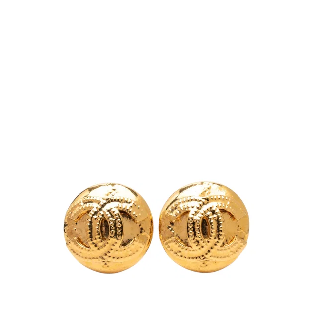 Gold Chanel CC Gold Plated Round Clip On Earrings in Gold from Designer Revival