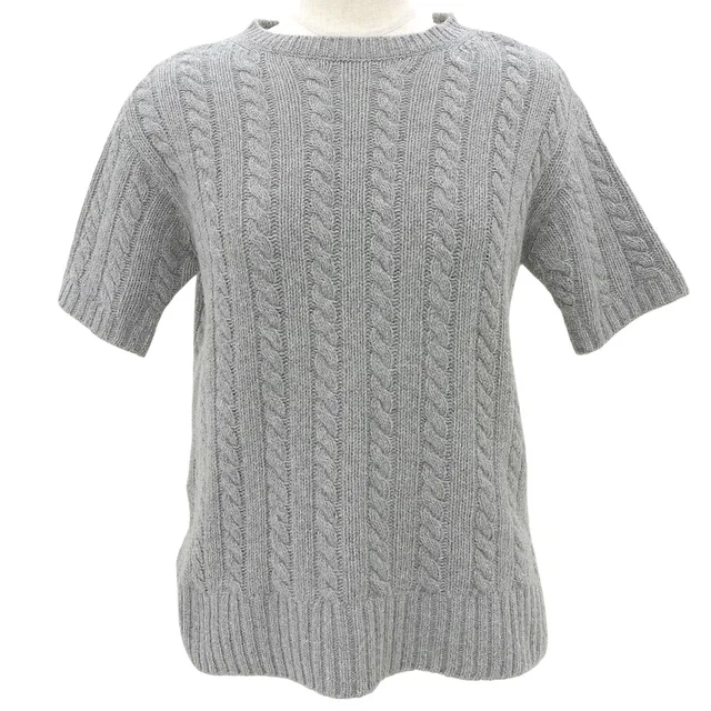 Prada Wool Back Ribbon Short Sleeve Knit #38 Gray in Grey Wool from VINTAGE QOO TOKYO
