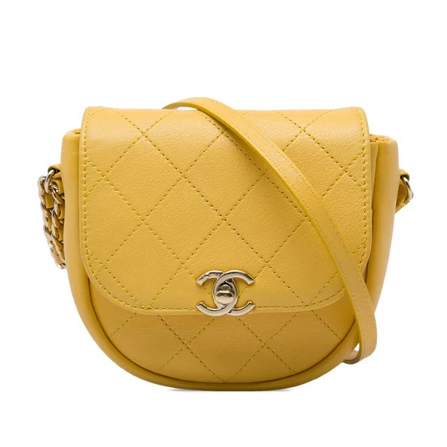 Yellow Chanel Stitched Goatskin Casual Trip Flap Crossbody Bag in Yellow Goatskin from Designer Revival
