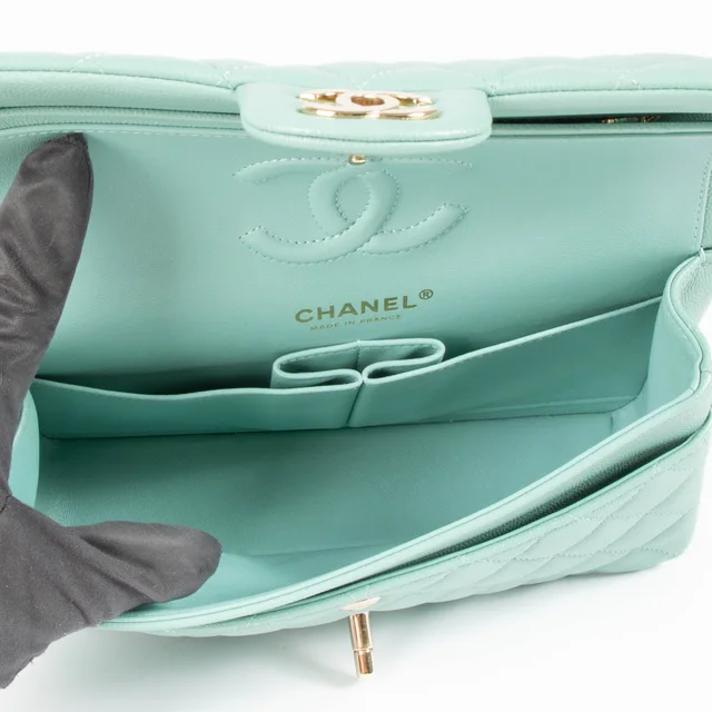 Chanel 21S Tiffany Green Caviar Small Classic Flap Handbag in Green Caviar leather from Labellov, photo 5 of 5