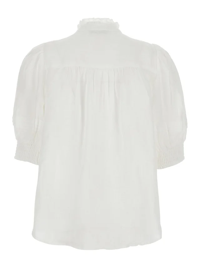 JC SOPHIE Lagos White V-Neck Blouse with Long Sleeves in Viscose for Women in White, photo 4 of 6 from Gaudenzi Boutique