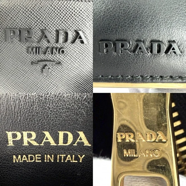 Prada 2-Way Triangle Logo Monochrome Shoulder Bag Crossbody Leather Black Gold in Black Leather from The Reluxe, photo 2 of 2