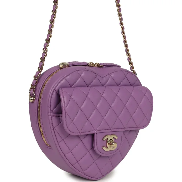 Chanel CC In Love Large Heart Bag in Purple Lambskin from Madison Avenue Couture, photo 2 of 9