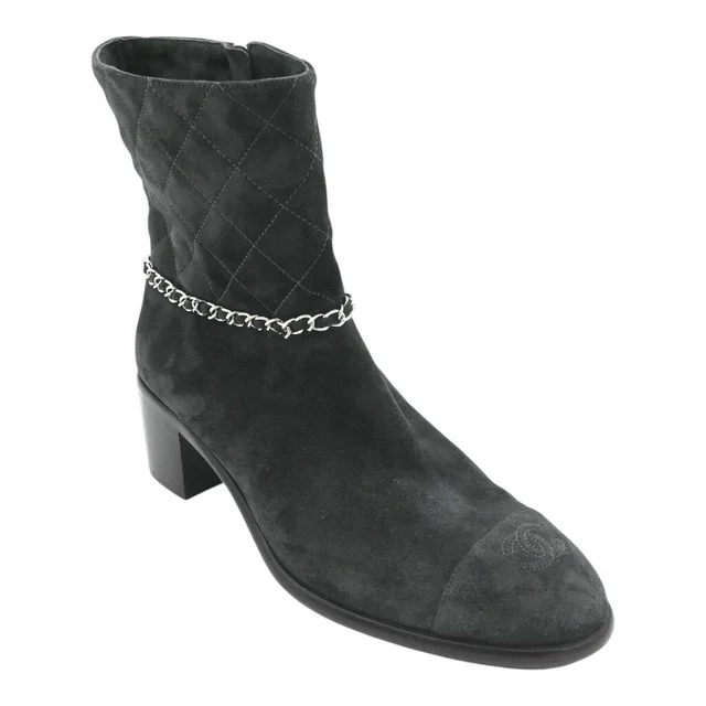 Chanel Quilted Suede Chain Zip Ankle Booties in Suede from Clotheshorse Anonymous