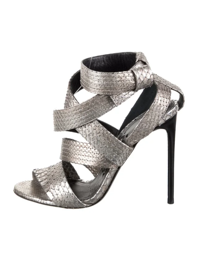 Tom Ford Python Animal Print Sandals in silver|gray Python from The RealReal
