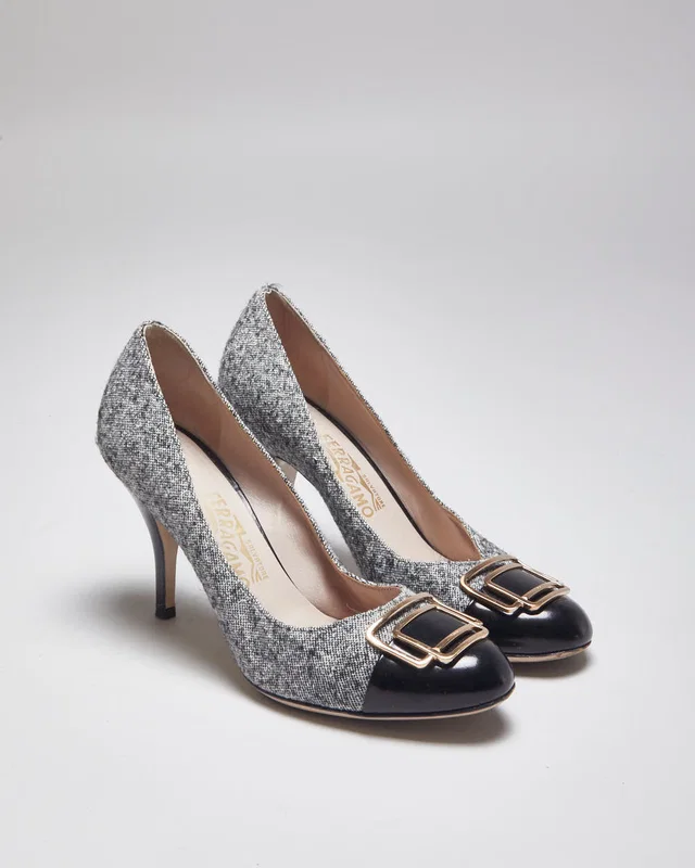 Ferragamo Black & Grey Heels - UK6 in Black from Rokit Vintage